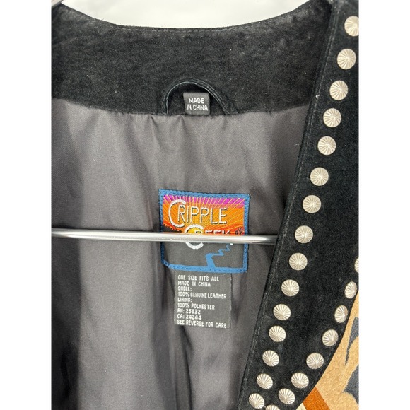 Cripple Creek Shawl Vest Western Leather Studded Bead Fringe Capelet Poncho - Picture 2 of 8